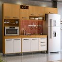 Ver imagem 3 de Cozinha Compacta 5 Peças 258x218 cm Balcão com Tampo Malta Freijo Ripado Off Acetinado Poliman