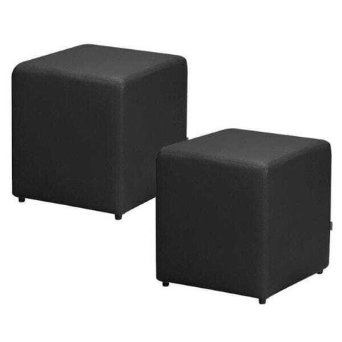 Kit 2 Puffs Quadrado Decorativo Corino Preto