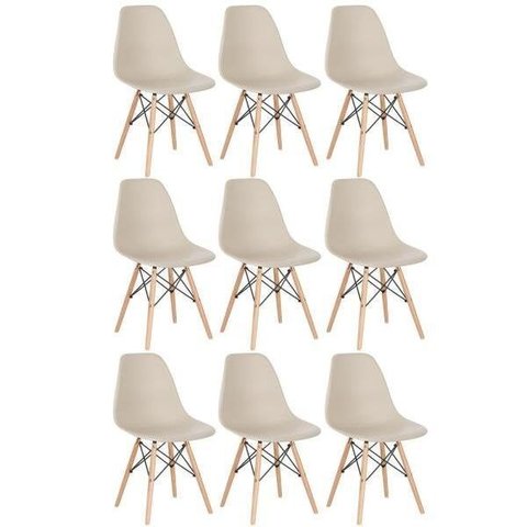 Kit 9 Cadeiras Charles Eames Eiffel Dsw - Base de Madeira Clara - Nude Multicolorido