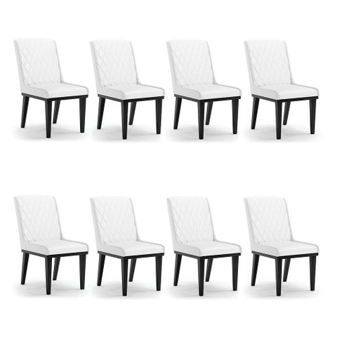 Cadeira Sala de Jantar Base Madeira Preto Kit 8 Sofia Sintético Branco D03 - D'Rossi