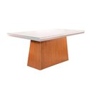 Ver imagem 1 de Mesa P/ Cozinha Luna C/ Tampo 180x90cm Flex Madeirado Vidro Canto Curvo - Imbuia/ripado 3d/off White