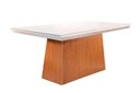 Ver imagem 1 de Mesa P/ Cozinha Luna C/ Tampo 180x90cm Flex Madeirado Vidro Canto Curvo - Imbuia/ripado 3d/off White