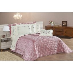 Kit Cobre Leito Casal Queen Vivara 05 Peças Rosê Casaborda - 1