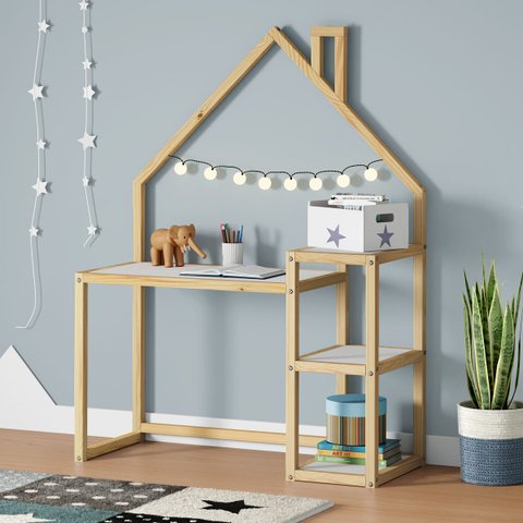 Mesinha Infantil Montessori Madeira Escrivaninha Nivia Natural Branco Idimex