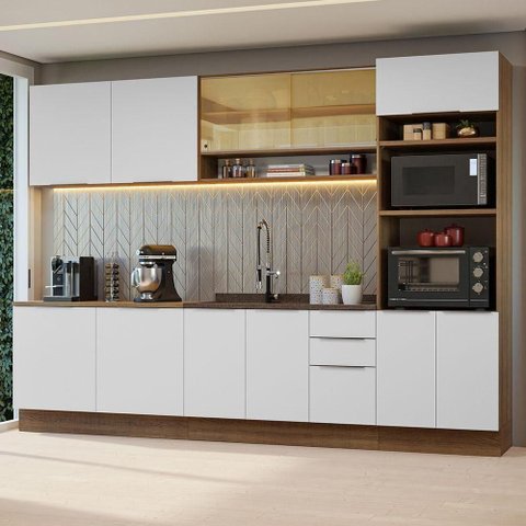 Armário de Cozinha Completa 310cm Stella Madesa 02 Rustic/branco