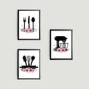 Ver imagem 1 de Kit 3 Quadros Utensílios de Cozinha 24x18cm - com vidro:Madeira branca