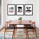 Ver imagem 2 de Kit 3 Quadros Utensílios de Cozinha 24x18cm - com vidro:Madeira branca