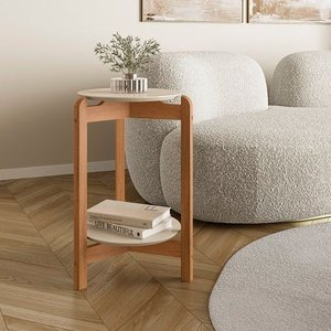 Mesa Lateral Lizz Off White/cedro - Casa D Móveis