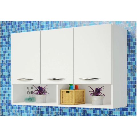 Armário 3 Portas Aéreo Branco Quarto Multiuso Roupas ClickForte Armário Multiuso