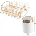 Ver imagem 4 de Kit Pia Cozinha Rosé Gold Lixeira Basculante 5L e Escorredor Pratos e Copos - Branco/Cobre