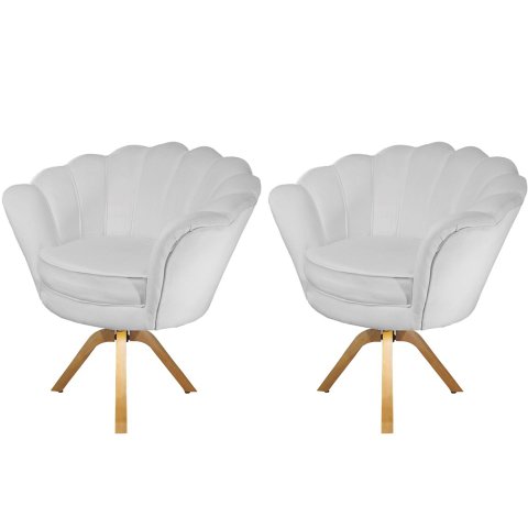 Kit 2 Poltronas Decorativa Pétala Base Giratória Madeira Couro Branco Ms Decor
