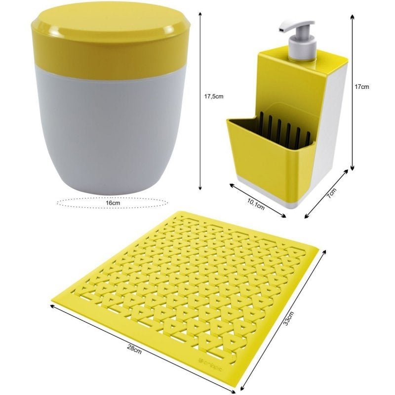 Kit Lixeirinha Dispenser Detergente Grade de Pia Cozinha - Cores - Amarelo - 3