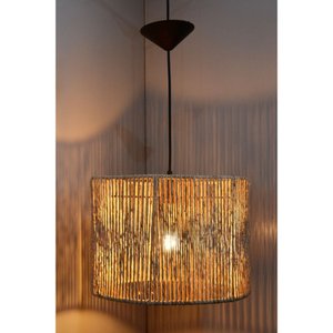 Luminária Pendente Redonda 25x35 Lustre Palha de Milho Fibra Natural com Fio:fibra Natural/110v/220v