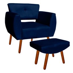 Kit Poltrona e Puff Decorativo Josy Suede Azul Marinho - D'Rossi - 1