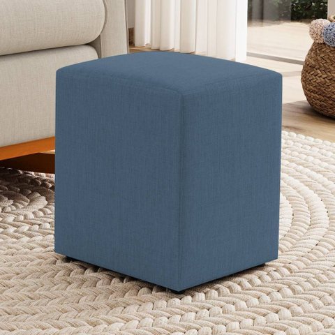 Puff Decorativo Sala de Estar Quadrado 36x47cm Linho Denim - Abmaza