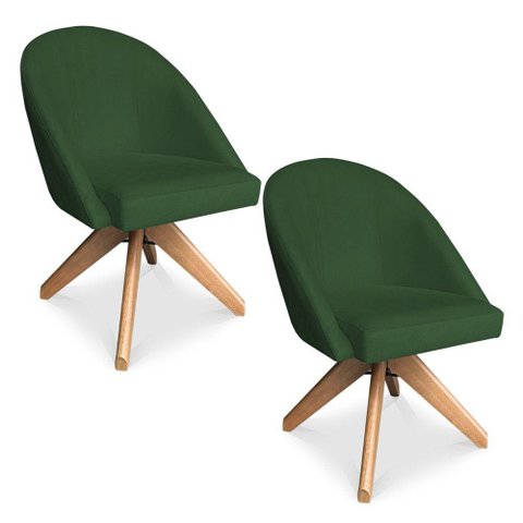 Kit 02 Poltronas Cadeira Giratória Bela Suede Base de Madeira - Pallazio Verde