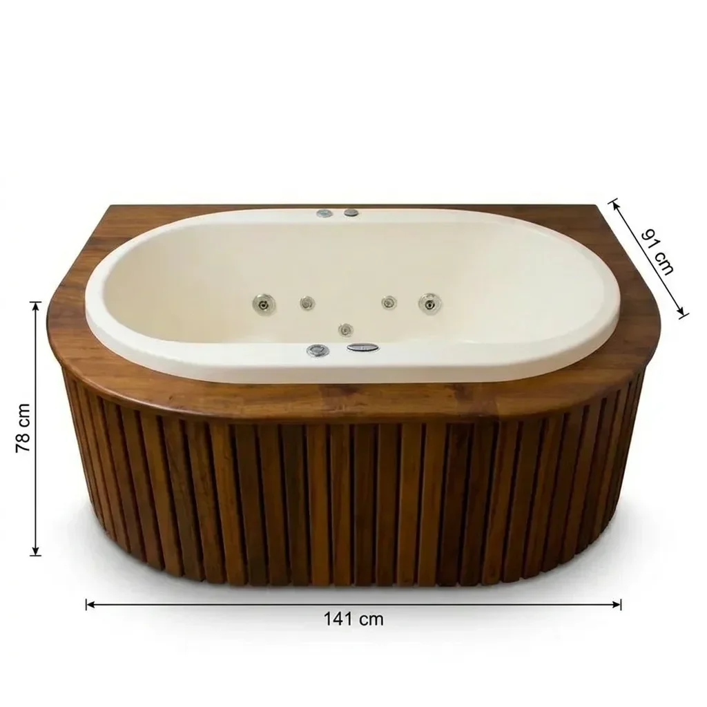 Ver imagem 3 de Ofurô Duplo com Hidromassagem e Cromoterapia LED Heatiro Top Line Ouro Fino 141x91cm Gel Coat Branco 220V