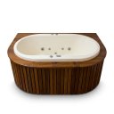 Ver imagem 2 de Ofurô Duplo com Hidromassagem e Cromoterapia LED Heatiro Top Line Ouro Fino 141x91cm Gel Coat Branco 220V