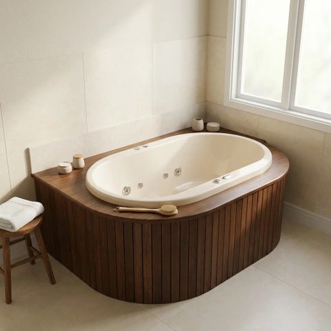 Ofurô Duplo com Hidromassagem e Cromoterapia LED Heatiro Top Line Ouro Fino 141x91cm Gel Coat Branco 220V