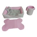 Ver imagem 1 de Kit Pet Caes e Gatos Cesto Organizador Cama G Personalizada Jogo Americano Rosa Caminha G com Ziper