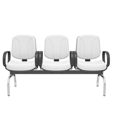 Longarina Riade Diretor 3 Lugares com Braços Corsa Assento e Encosto Cor Branco Base Metal Cromado