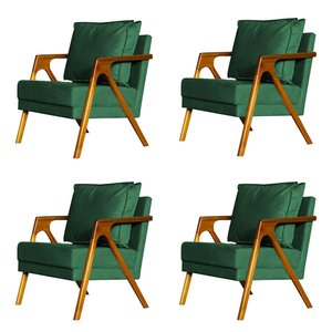 Kit 4 Poltronas Cadeira Marilia Recepção - Veludo Verde