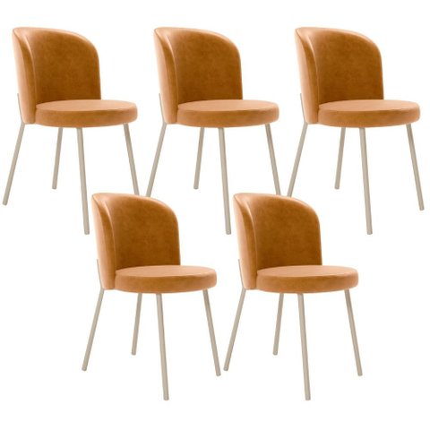 Kit 5 Cadeiras Sala de Jantar Estofada Gavi Arena L02 Couríssimo Whisky - Lyam Decor
