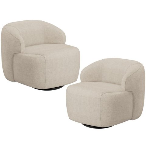 Kit 02 Poltronas Decorativa Orgânica Giratória para Sala Living Barolo L06 Linho Bege Escuro -