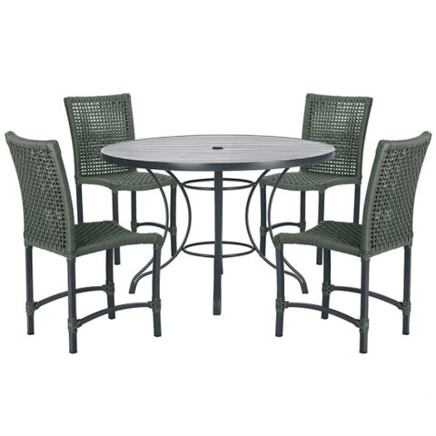 Mesa Ascoli 100 Cm com 4 Cadeiras Cannes de Alumínio, Pintura Preta e Trama Tela de Corda Náutica