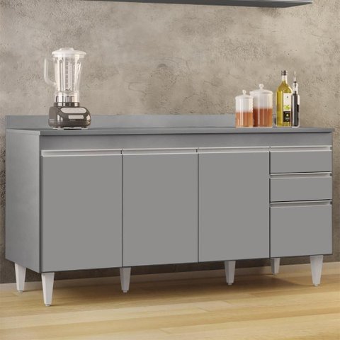 Balcão de Cozinha para Pia com Tampo 160cm Arkansas Cinza - Lumil