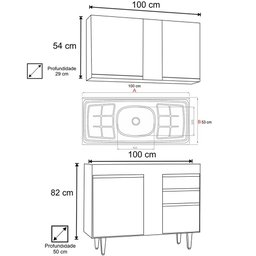 Armário Aéreo Indiana e Balcão Gabinete 100cm com Pia Inox Luziania Preto/Cinza- Lumil Lumil Móveis  - 4