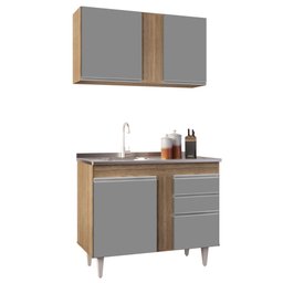 Armário Aéreo Indiana e Balcão Gabinete 100cm com Pia Inox Luziania Preto/Cinza- Lumil Lumil Móveis  - 1