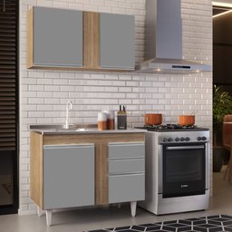 Armário Aéreo Indiana e Balcão Gabinete 100cm com Pia Inox Luziania Preto/Cinza- Lumil Lumil Móveis  - 2
