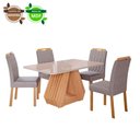 Ver imagem 2 de Conjunto de Mesa de Jantar Tampo de Vidro Off White Agata e 4 Cadeiras Paola Madeira Linho Grafite e