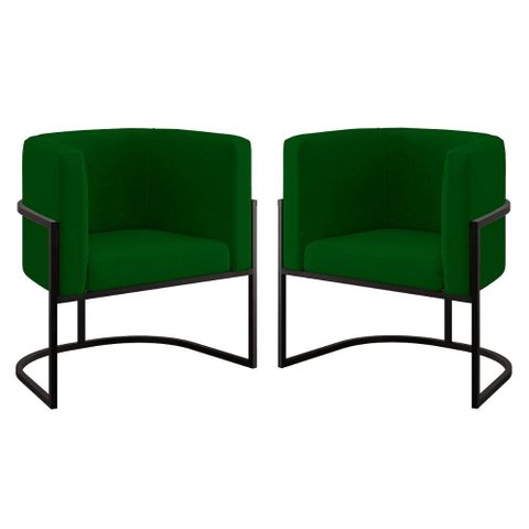 Kit 02 Poltronas Lua Sala Decorativa Base de Ferro Black Verde
