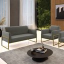 Ver imagem 2 de Sofá Namoradeira com Poltrona Base Industrial Alta Dourado Marisa Suede D03 - D’Rossi Grafite