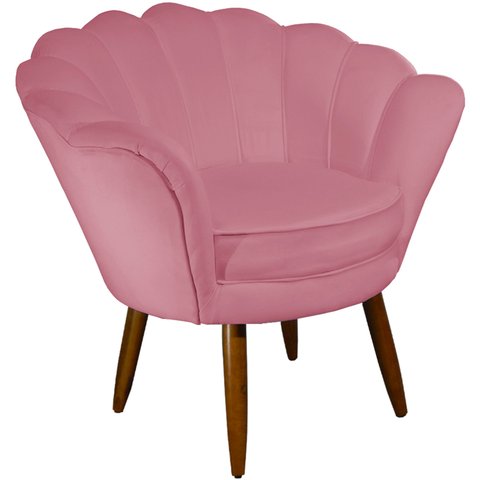 Poltrona Decorativa Pétala Pés Palito Suede Rosa