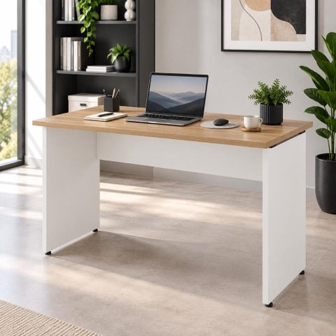 Mesa Retangular Escrivaninha 150 cm X 60 cm Tampo 25 mm Pés Painel F5 Office Cor:Macadâmia com