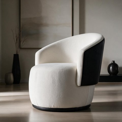 Poltrona Redonda Confortável Capri Compose Bouclé Corino Luxuosa p/ Sala Recepção Hall Consultório:B