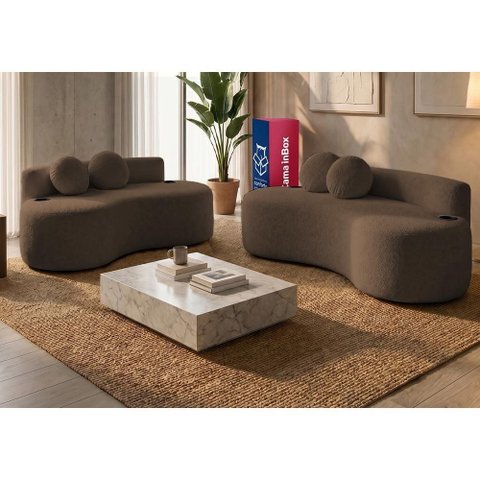 Conjunto de Sofá 3 e 2 Lugares Veda Xpand Tech Tecido Bouclê Marrom Cama Inbox