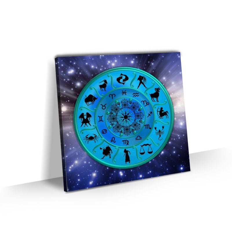 Quadro Signos Mandala Zodíaco Azul Esoterismo Tela 70x70 - 1