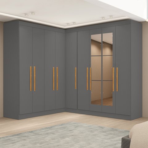 Módulo de Canto com Puxadores MDF e Espelho Paris Cinza/Onix