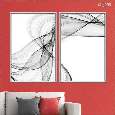 Kit 02 Quadros Decorativos - Abstrato Preto e Branco Abg005 Vidro com Impressão Uv - 60x80cm Cada
