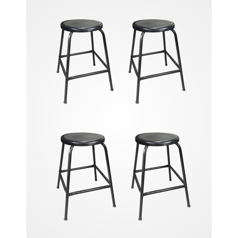 Kit 4 Banco de Metal Bar Assento Plástico Empilhável Preto 55cm