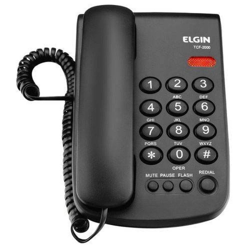 Telefone com Fio Elgin Tcf2000 Preto - Bloqueio de Chamadas, Pause e Controle Volume da Campainha