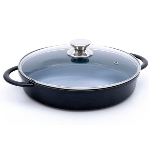Cacarola Baixa Redonda Preta com Tampa de Vidro 30cm Hercules Pa9000-30p