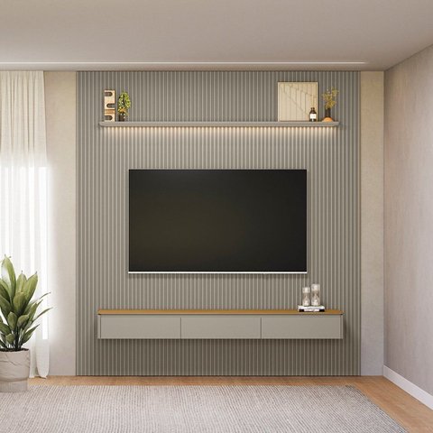 Painel Ripado para TV até 85 Polegadas com LED MDF 260CMX250CM Modular