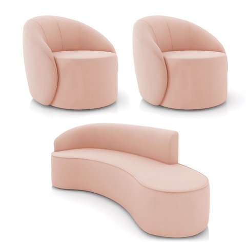 Sofá 4 Lugares Orgânico 220cm Morgan e 2 Poltronas Lua Veludo Rose D03 - D’Rossi