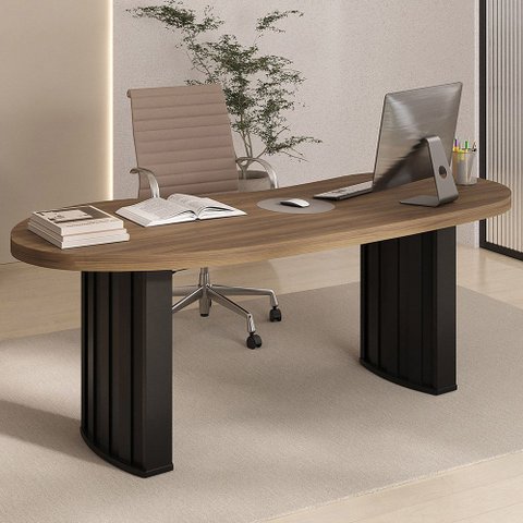 Mesa para Escritório Orgânica Tamburato 200cm Curves A02 Nogal Preto - Lyam Decor