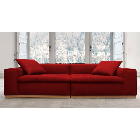 Sofá 4 Lugares King-size, Revestimento em Sarja Vermelho, 2,50m X 1,00m